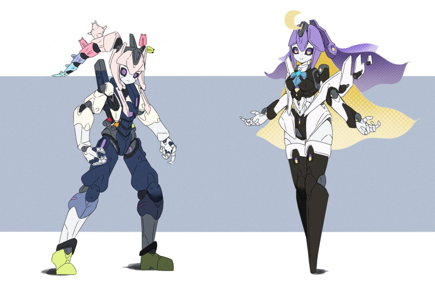 2girls, airani_iofifteen, airani_iofifteen_(1st_costume), black_sclera, blonde_hair, blue_hair, closed_mouth, colored_sclera