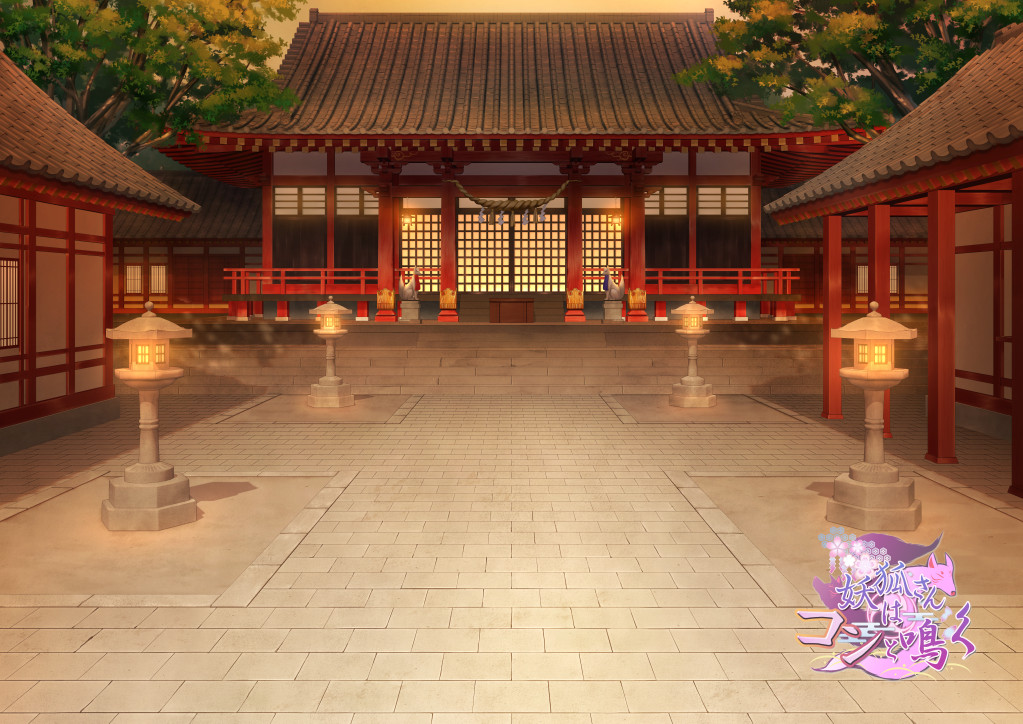 architecture, box, copyright_logo, donation_box, dusk, east_asian_architecture, fox_statue, logo