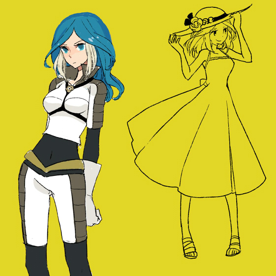 blue_eyes, blue_hair, bodysuit, dress, hat, inazuma_eleven, inazuma_eleven_(series), l_hakase