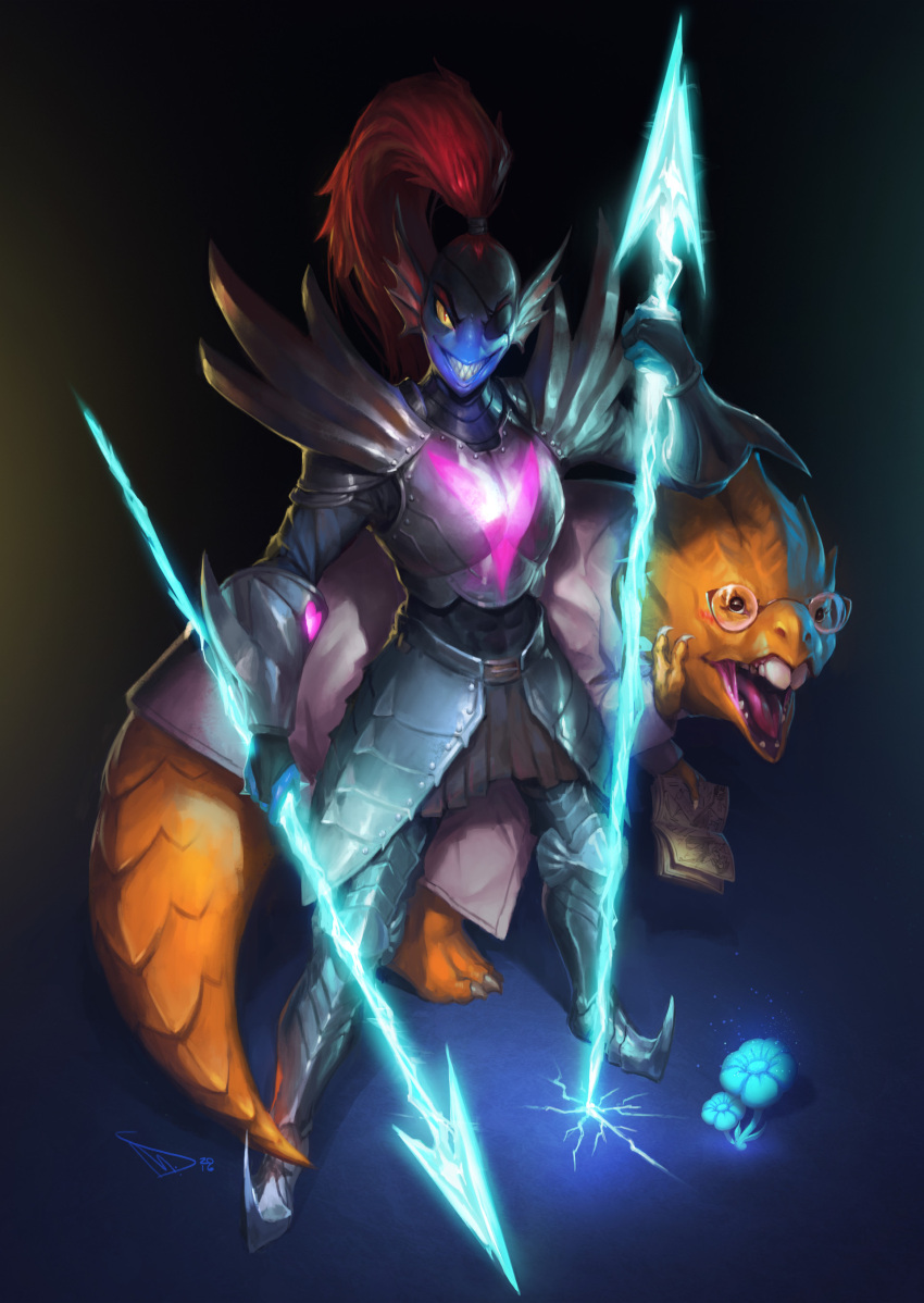2015, 2d, 2girls, alphys, anthro, aqua_flower, armor, armored_boots