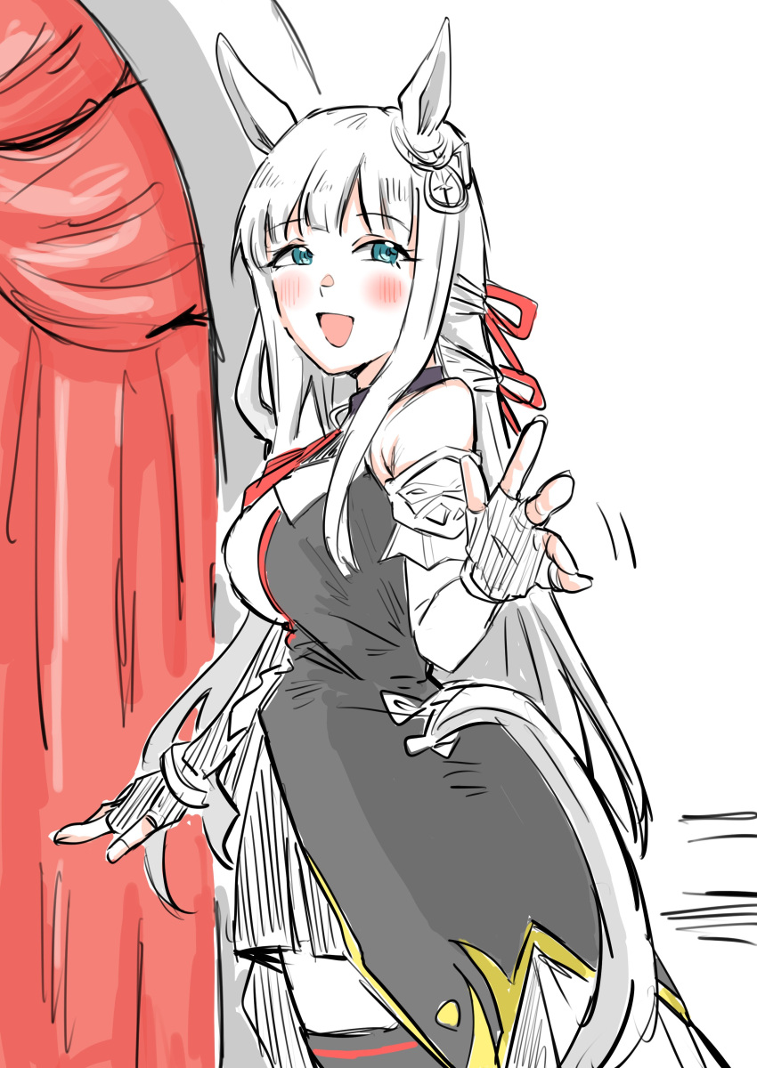 1girl, absurdres, aged_up, alternate_breast_size_(larger), animal_ears, bare_shoulders, black_dress, blue_eyes