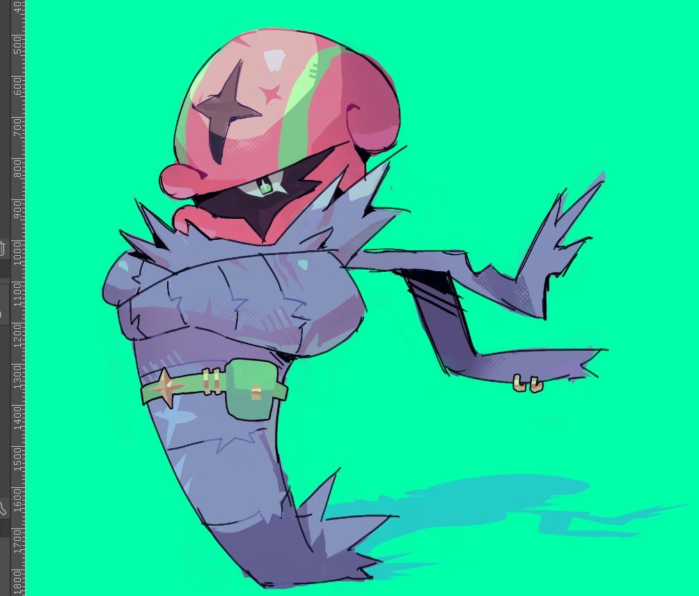accelgor, art_program_in_frame, corpsejerky, green_background, looking_at_viewer, no_humans, pokemon, pokemon_(creature), simple_background, solo