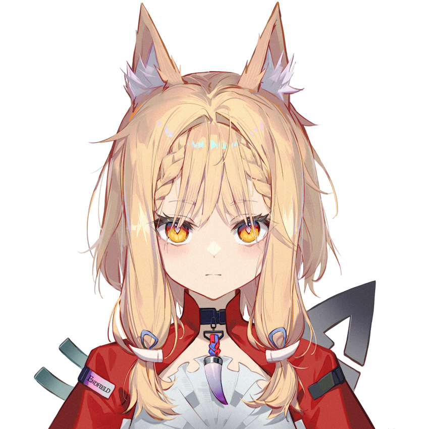 1girl, animal_ear_fluff, animal_ears, arknights, arknights:_endfield, blonde_hair, braid, braided_bangs
