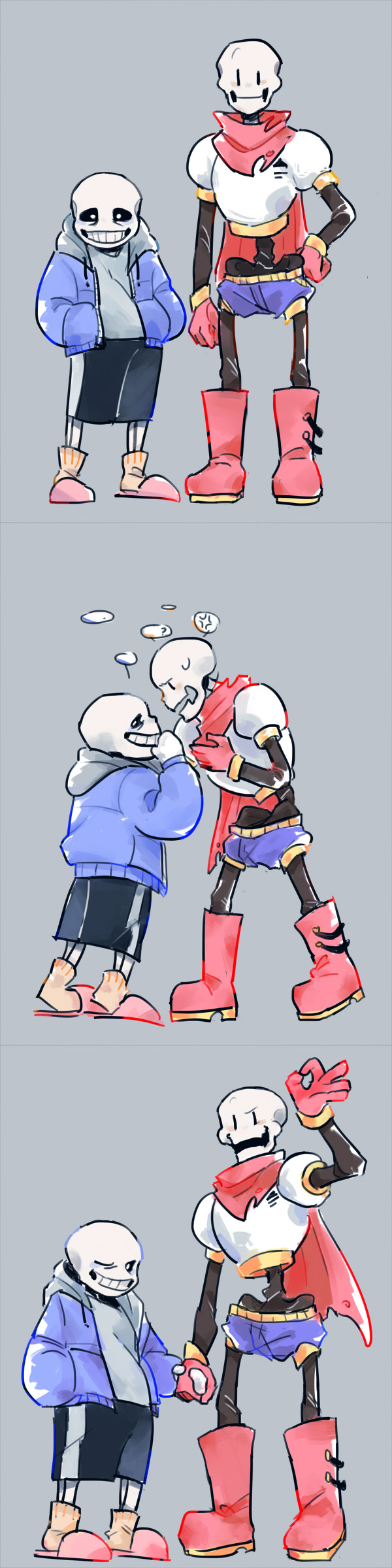 2019, 2boys, 2d, 3koma, ?, anger_vein, arm_at_side, arm_up