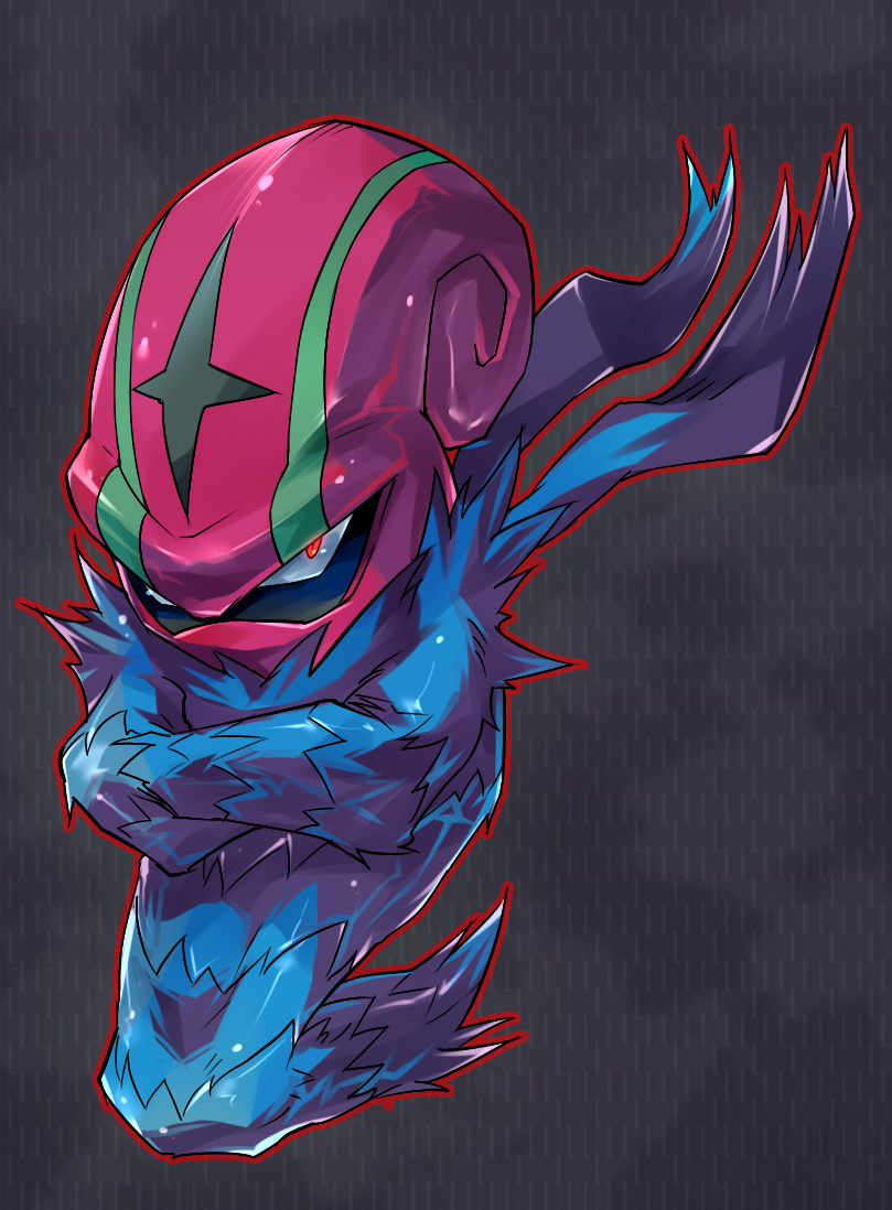 accelgor, commentary_request, grey_background, looking_at_viewer, no_humans, outline, pokemon, pokemon_(creature)