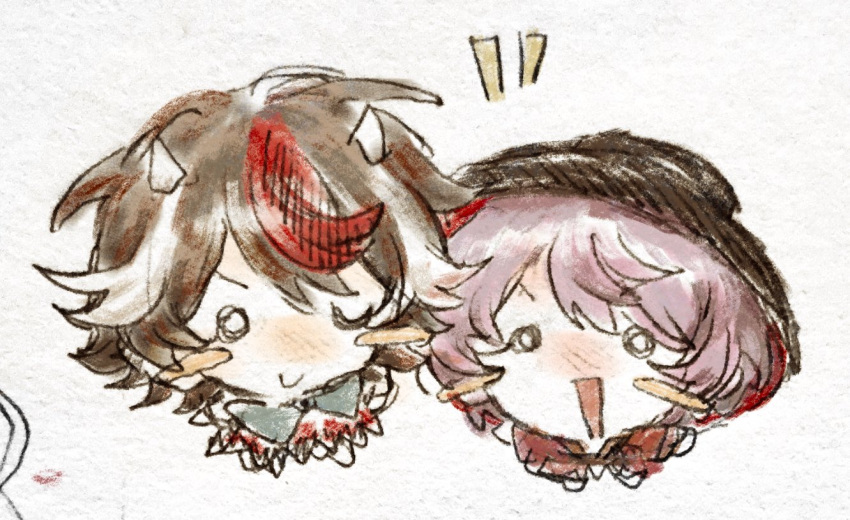 2girls, black_dress, black_hair, blank_eyes, blue_bow, blue_bowtie, blush_stickers, bow