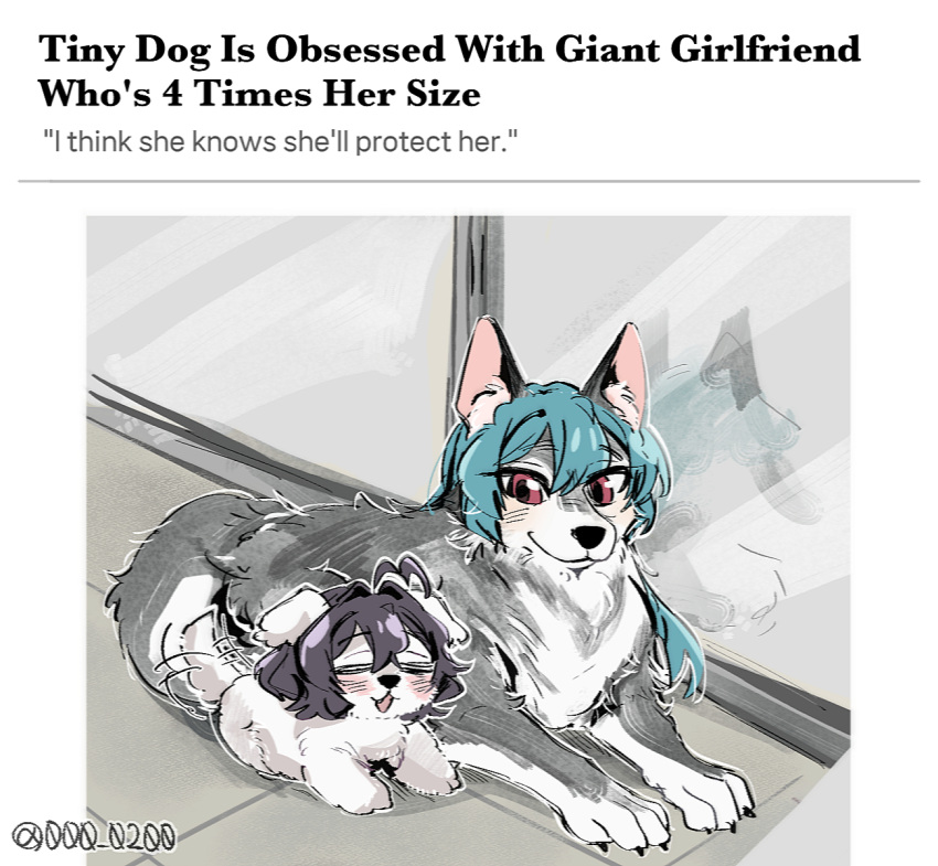 2girls, an_sin, animal_focus, animalization, black_hair, closed_eyes, commentary, dog
