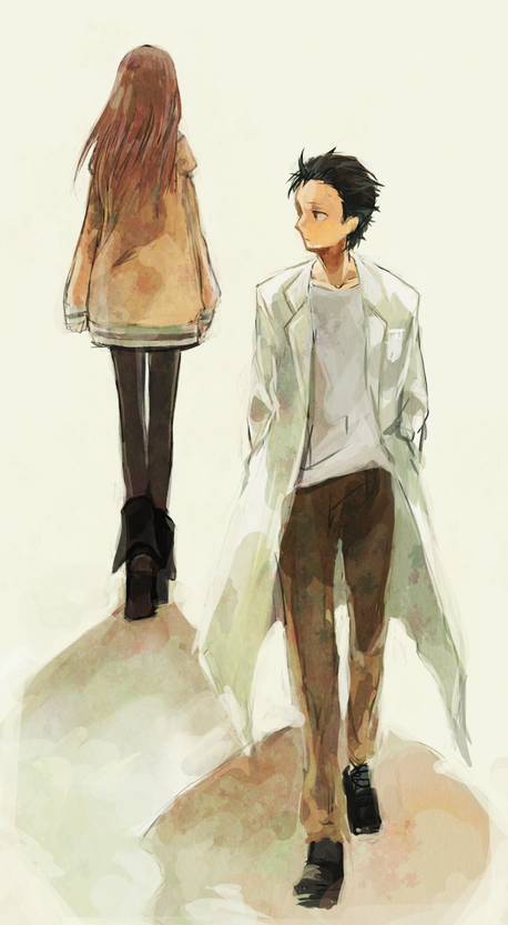 boots, brown_hair, from_behind, hands_in_pockets, kuromu_(kaeru), labcoat, long_hair, looking_back