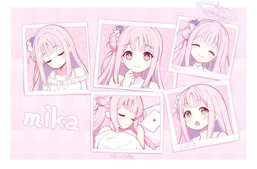 5girls, absurdres, bare_shoulders, blue_archive, blush, bow, closed_eyes, closed_mouth