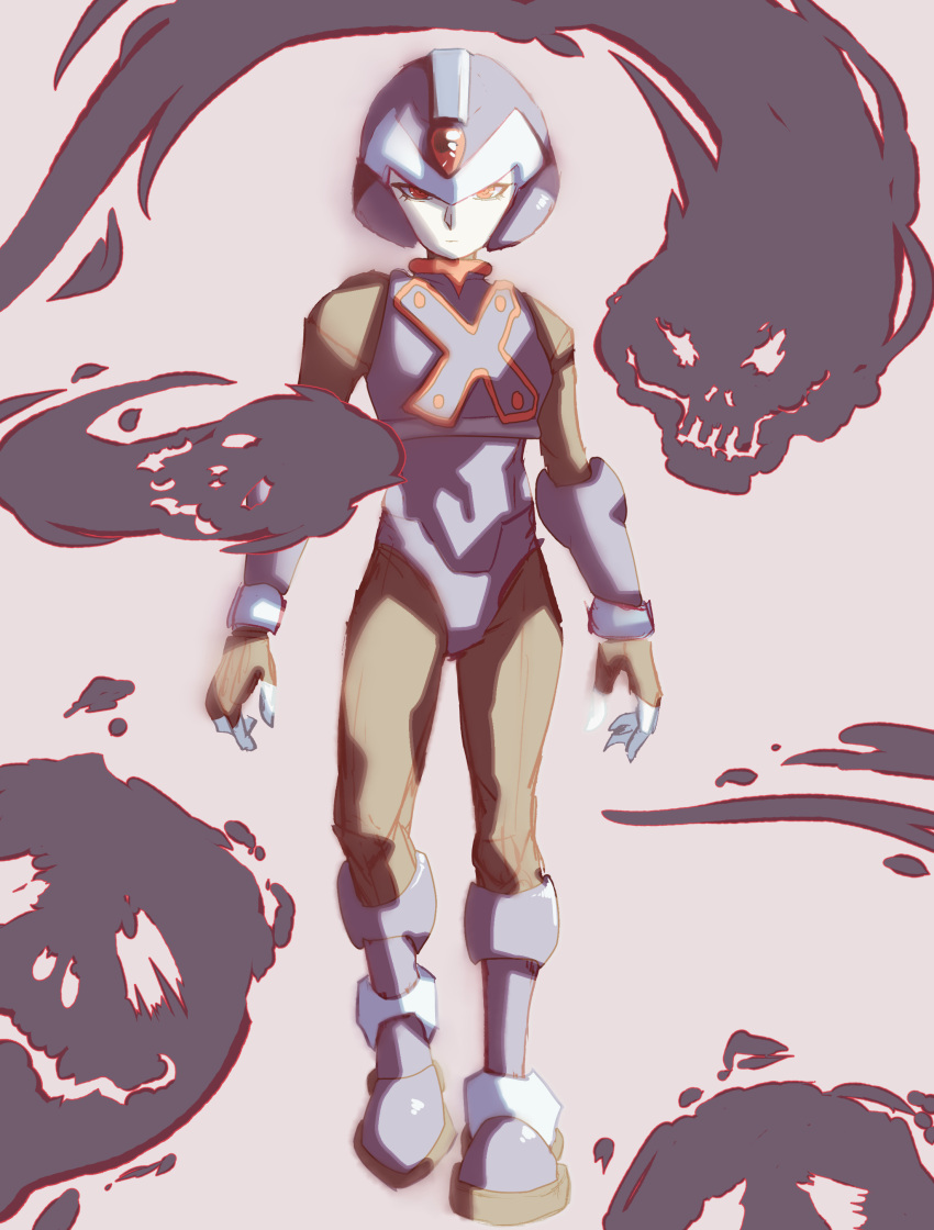 1boy, absurdres, armor, blue_armor, blue_helmet, copy_x_(mega_man), forehead_jewel, full_body