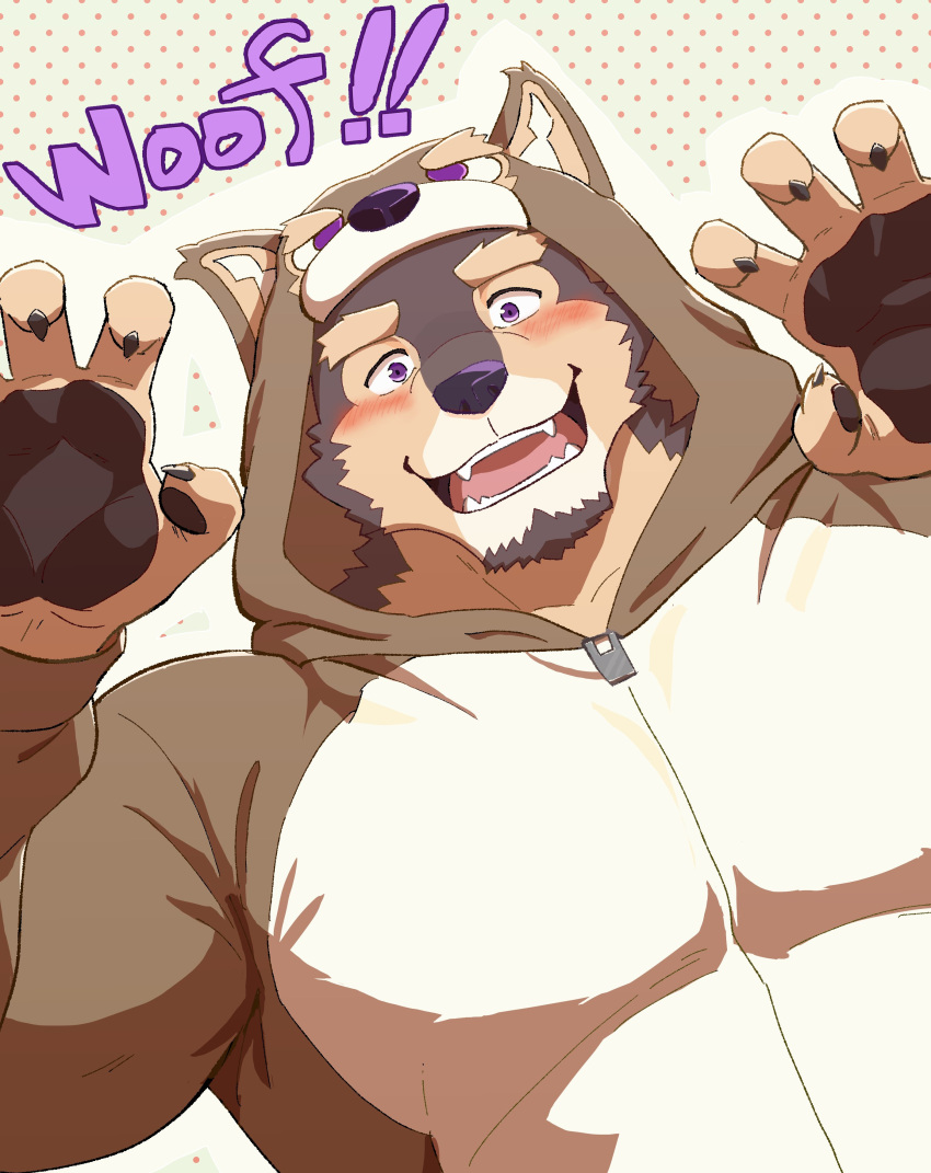 1boy, absurdres, animal_ears, blush, claw_pose, claws, commentary_request, dog_boy
