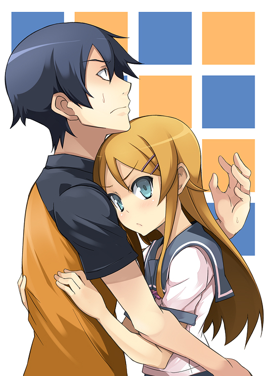 blue_eyes, brother_and_sister, brown_hair, hug, kousaka_kirino, kousaka_kyousuke, long_hair, ore_no_imouto_ga_konna_ni_kawaii_wake_ga_nai