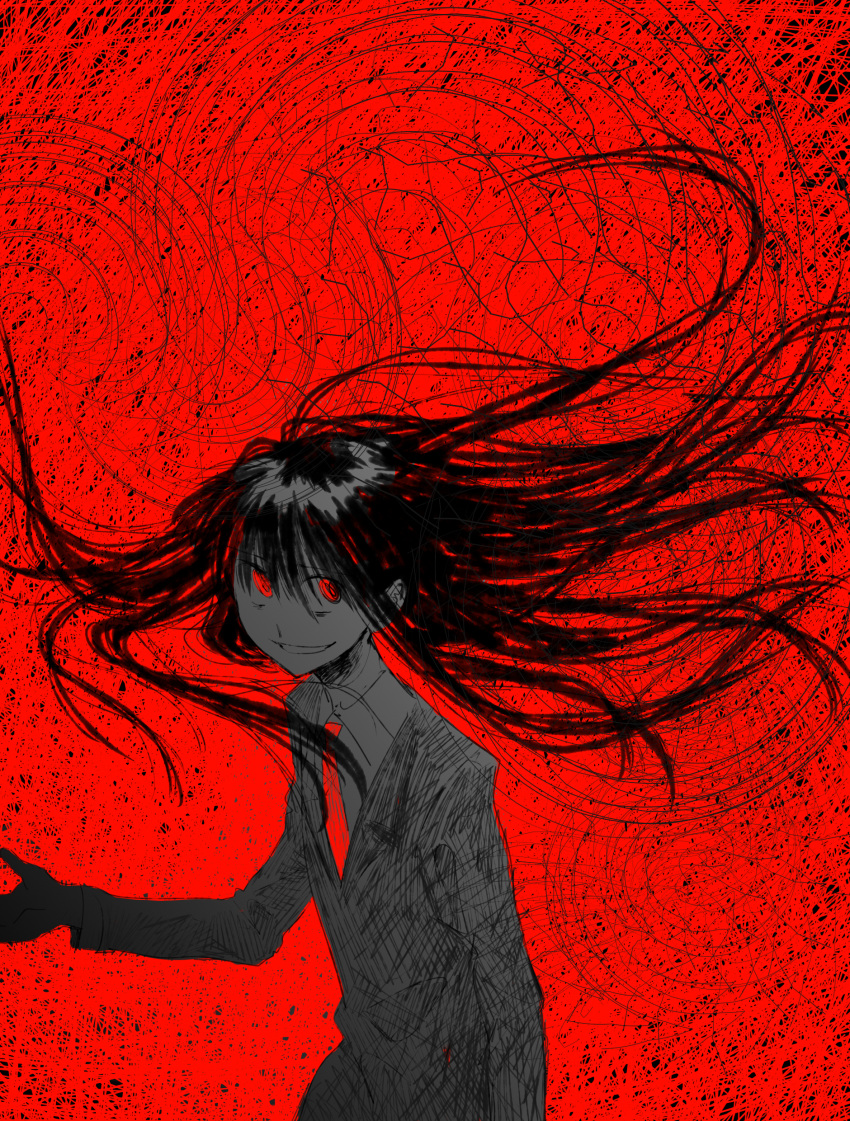 1boy, absurdres, black_hair, commentary_request, cowboy_shot, employee_(project_moon), floating_hair, highres
