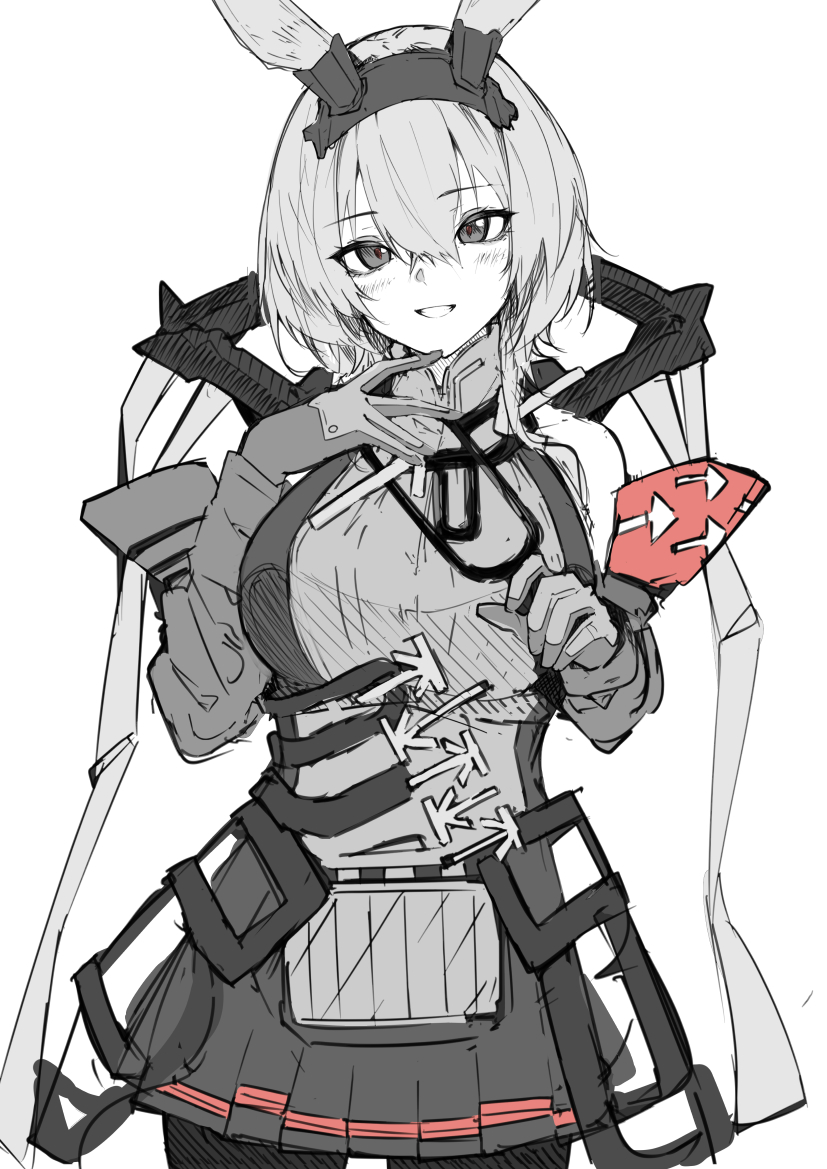 1girl, animal_ears, arknights, arknights:_endfield, avywenna_(arknights), commentary_request, greyscale, hair_between_eyes