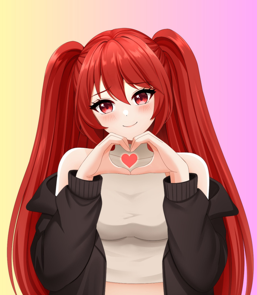1girl, bare_shoulders, black_jacket, blush, commentary_request, commission, crop_top, fiverr_commission