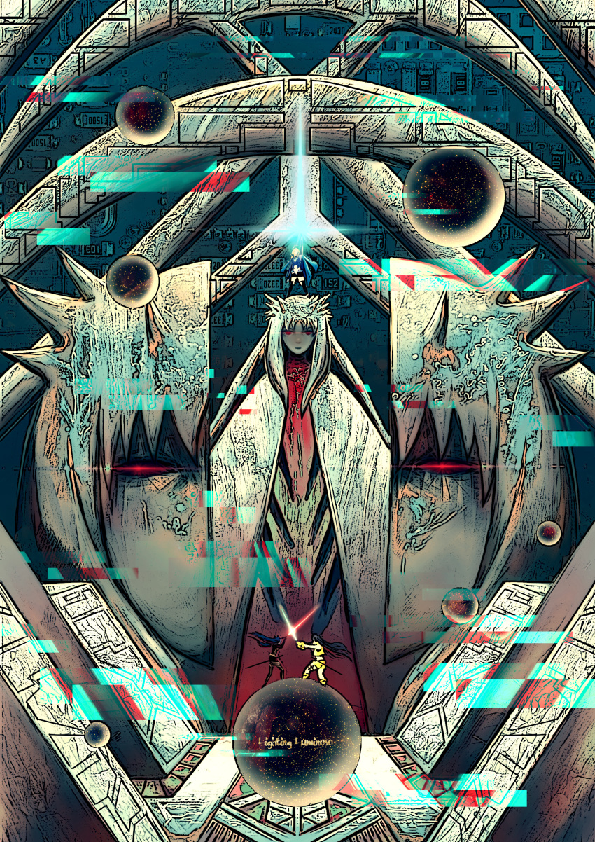 4girls, abstract, absurdres, arm_up, artoria_pendragon_(fate), baseball_cap, battle, black_bodysuit