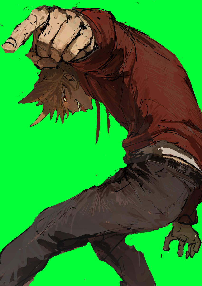 1boy, absurdres, animification, belt, black_belt, brown_hair, dora_(dorrra05), drawstring