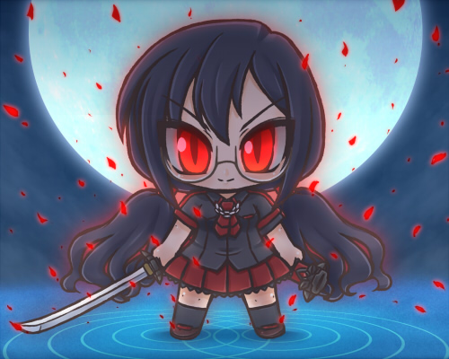 blood-c, chibi, glasses, kisaragi_saya, lowres, onmitsu_doushin_a, sword, weapon