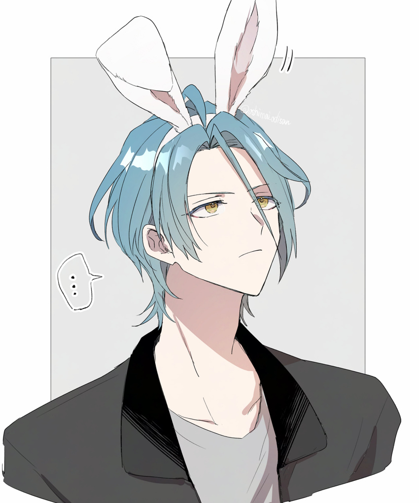 ..., 1boy, animal_ear_hairband, animal_ears, blue_hair, border, closed_mouth, collarbone