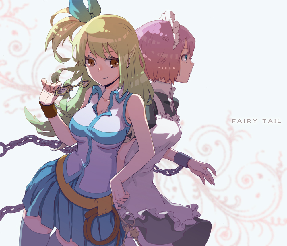 apron, asababa_kure, bare_shoulders, belt, black_legwear, blonde_hair, blue_eyes, breasts