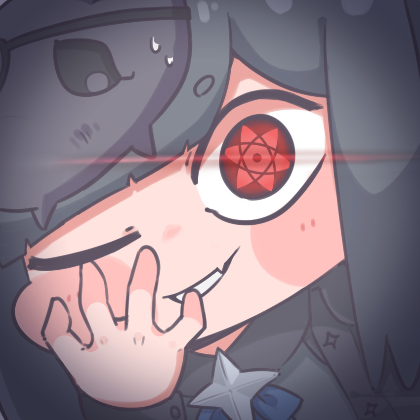 1girl, black_hair, blue_bow, blue_bowtie, bow, bowtie, chai_chai_huishi, chibi