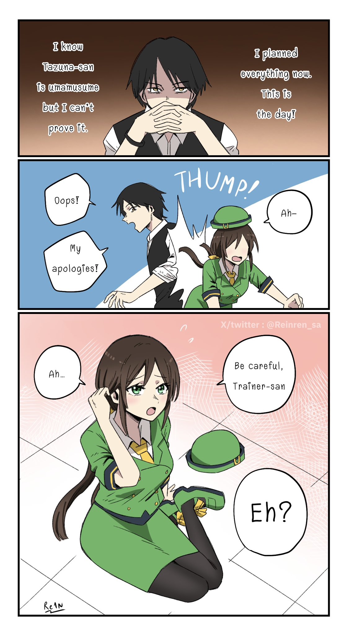 1boy, 1girl, black_hair, black_vest, bowler_hat, breasts, brown_hair, brown_pantyhose