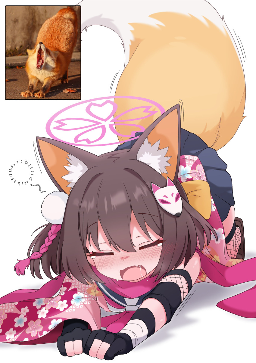 1girl, absurdres, animal_ear_fluff, animal_ears, bandages, black_gloves, blue_archive, blue_sailor_collar
