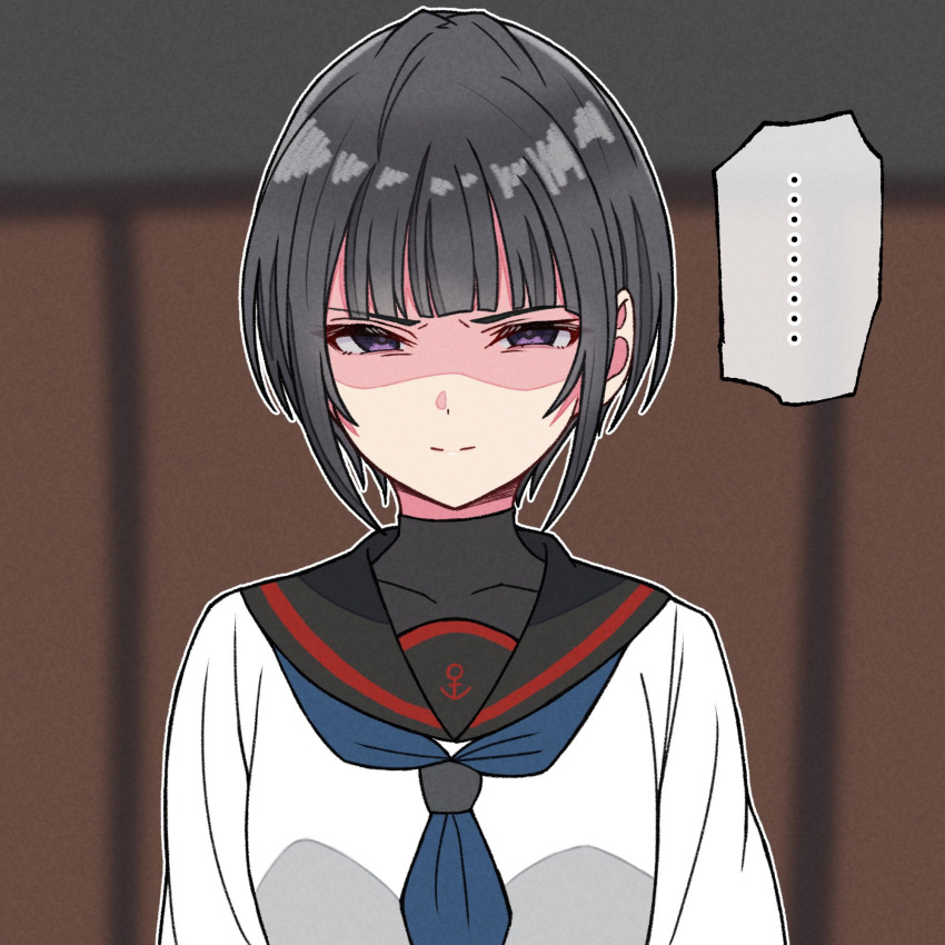 ..., 1girl, black_hair, black_sailor_collar, blue_neckerchief, blunt_bangs, blurry, blurry_background