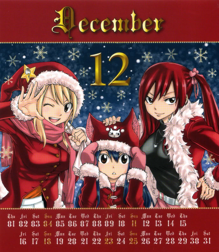 animal_hat, blonde_hair, blue_hair, brown_eyes, calendar, cat_hat, christmas, december