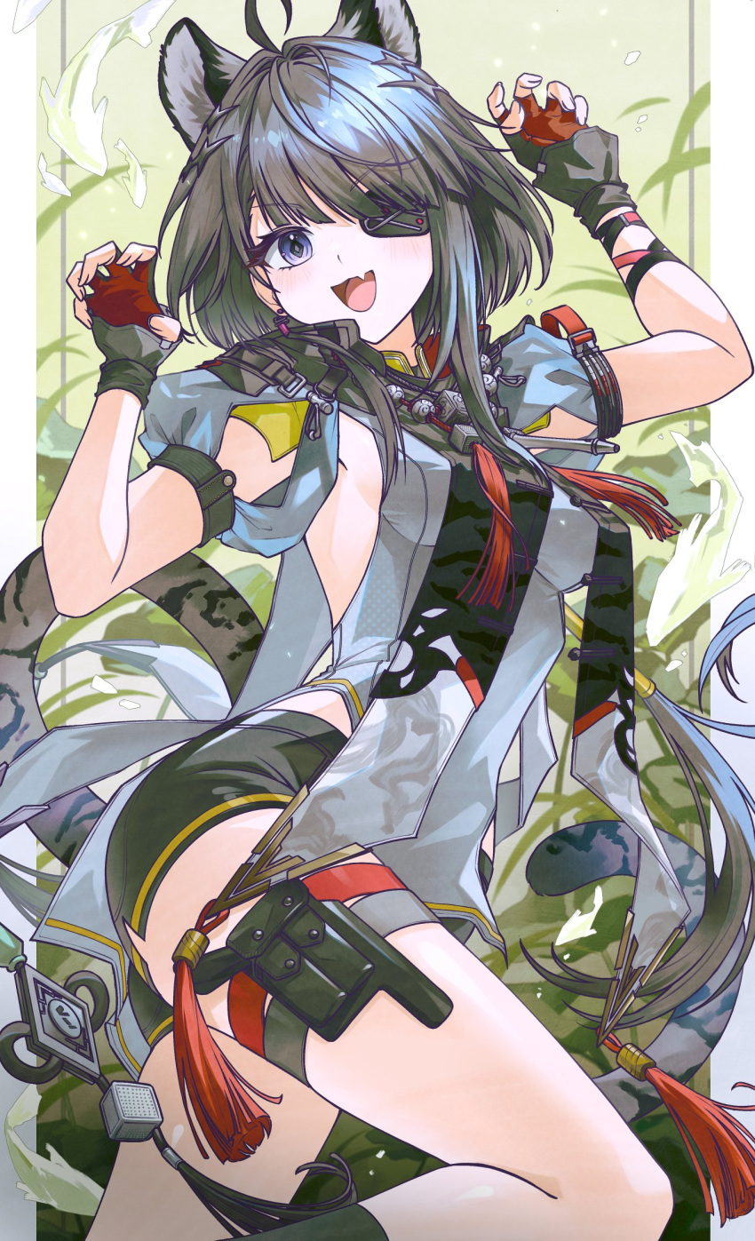 1girl, :d, ahoge, animal, animal_ears, arknights, arknights:_endfield, belt