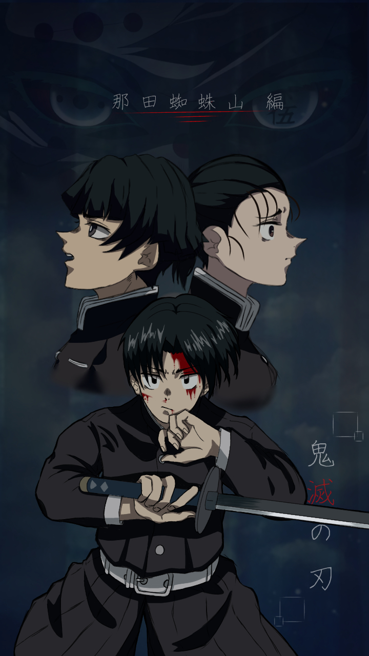 1girl, 2019, 3boys, 404_(artist), black_hair, blood, blood_on_face, demon_slayer_uniform