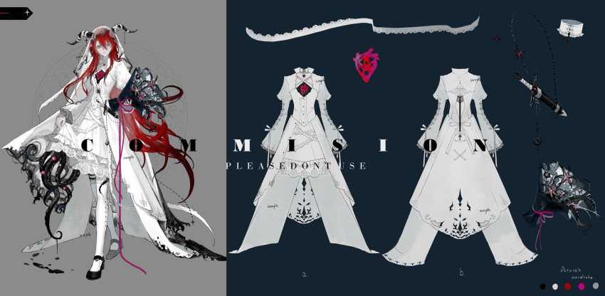 1girl, absurdres, bandaged_horn, black_flower, black_horns, black_liquid, black_shoes, blue_background