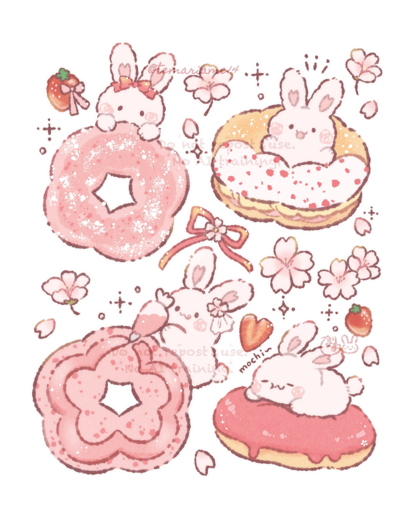 :3, :d, :q, animal_focus, blush_stickers, cherry_blossoms, closed_eyes, commentary_request