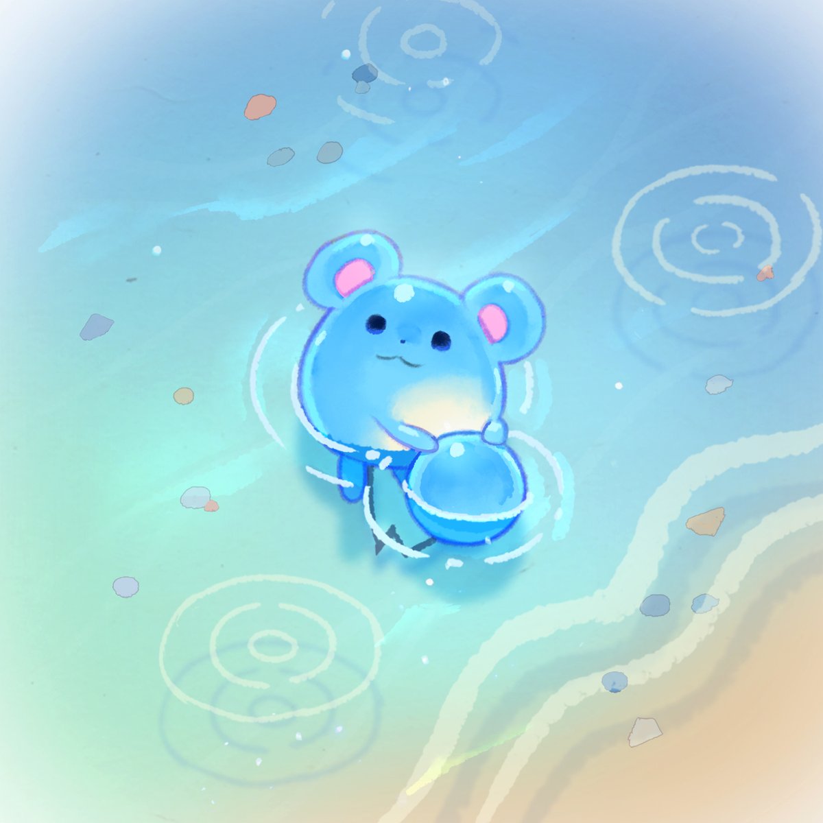 :3, beach, botjira, commentary, english_commentary, highres, marill, no_humans