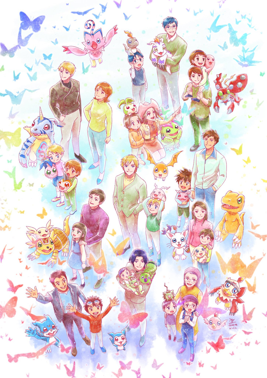6+boys, 6+girls, agumon, armadimon, baby, blonde_hair, blue_eyes, blue_hair