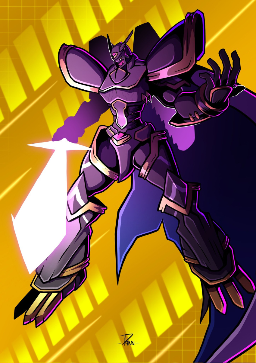alphamon, armor, black_armor, black_helmet, cape, commentary, danzart_24, digimon