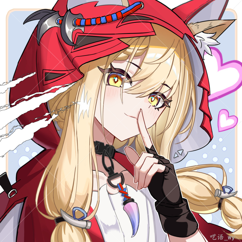 1girl, animal_ear_fluff, animal_ears, arknights, arknights:_endfield, black_gloves, blonde_hair, blush