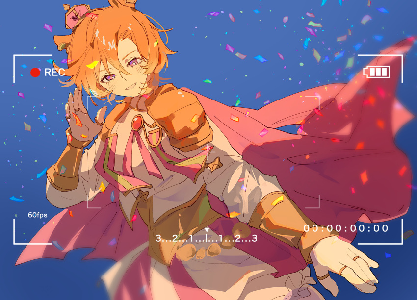 1girl, absurdres, animal_ears, blush, breasts, cape, commentary, confetti