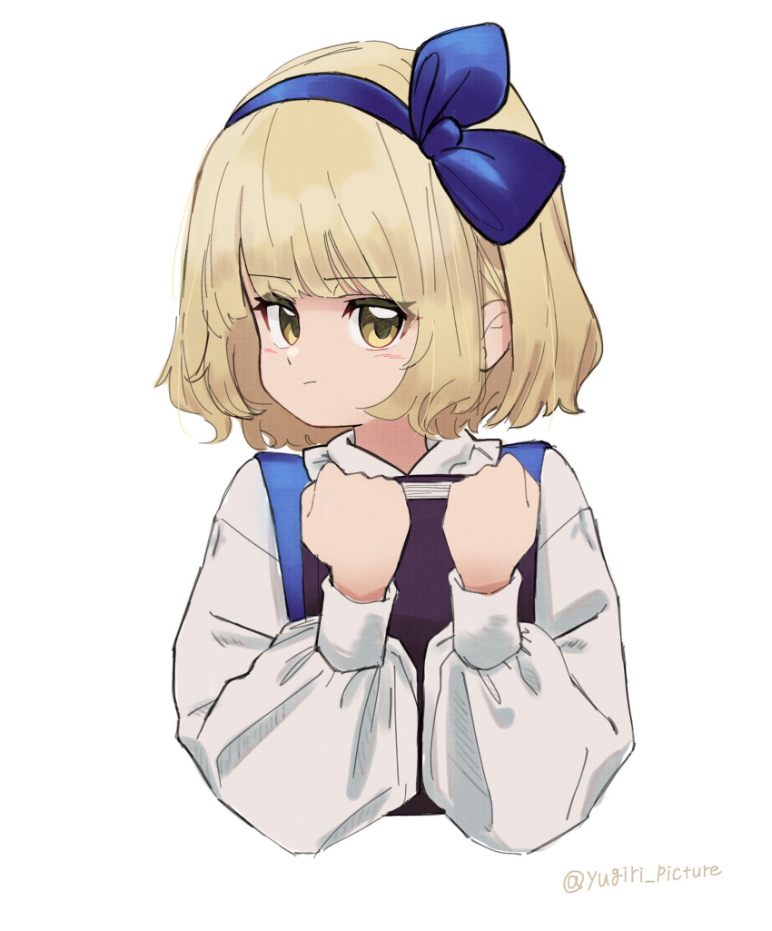 alice_margatroid, alice_margatroid_(pc-98), blonde_hair, blue_bow, blue_vest, blush, book, bow