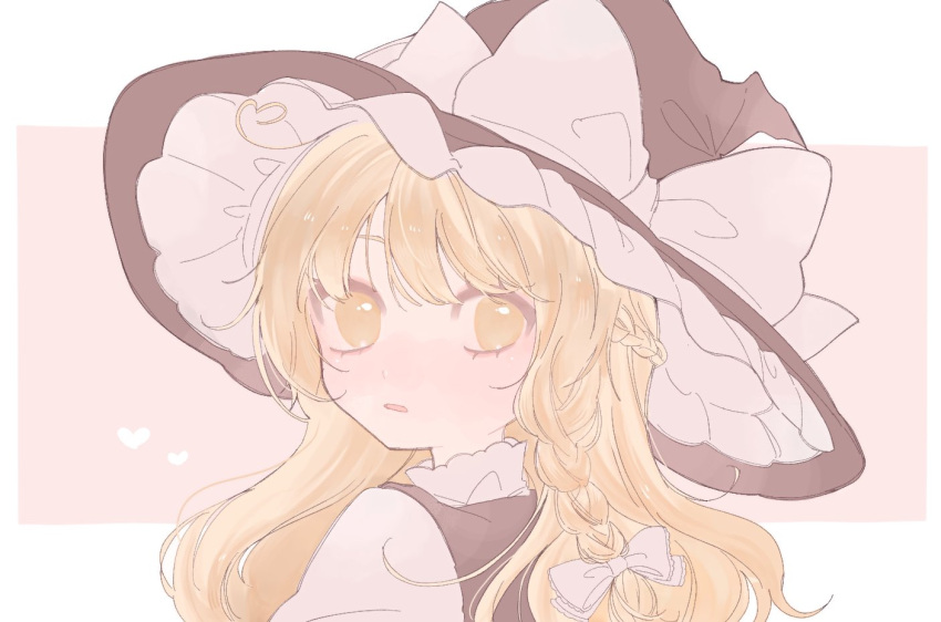 1girl, black_hat, black_vest, blonde_hair, blush, bow, braid, commentary