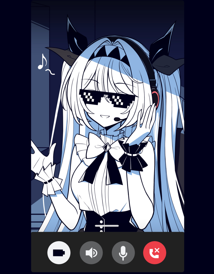 1girl, bow, bowtie, breasts, colored_skin, dogari, fake_phone_screenshot, fake_screenshot