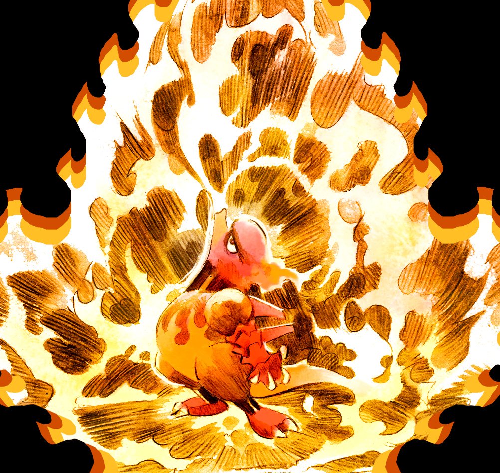 black_background, breath_weapon, breathing_fire, claws, commentary, english_commentary, fire, full_body