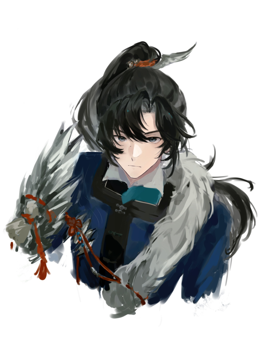 1boy, absurdres, arm_armor, black_eyes, black_hair, blue_robe, cheng_heguang, chinese_commentary