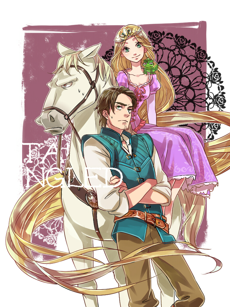 1boy, 1girl, 2others, blue_eyes, brown_hair, chameleon, crossed_arms, crown