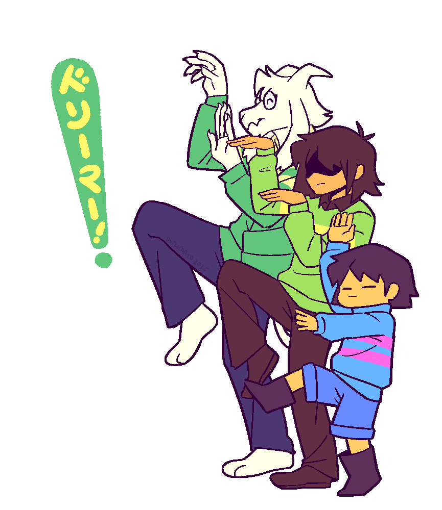 1boy, 2others, adoptive_siblings, alt_text, androgynous, animal_ears, antenna_hair, arm_up