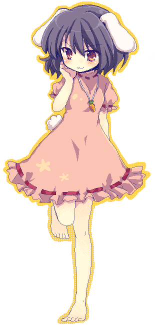 >:3, :3, animal_ears, barefoot, black_hair, bunny_ears, bunny_tail, carrot
