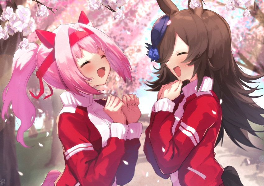 2girls, absurdres, animal_ears, blue_flower, blue_hat, blue_rose, blush, bow