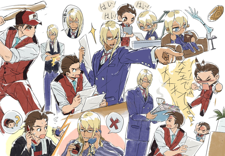 >_<, 2boys, 3boys, ?, ^^^, ace_attorney, anger_vein, annoyed