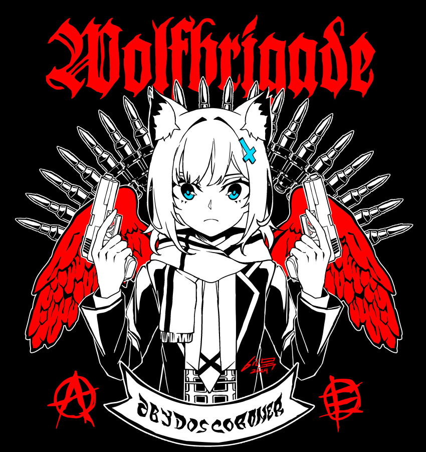 1girl, absurdres, anarchy_symbol, animal_ear_fluff, animal_ears, blue_archive, blue_eyes, closed_mouth