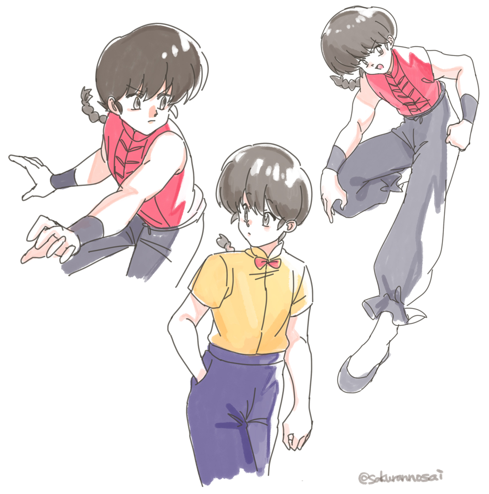 1boy, :o, blue_pants, braid, brown_hair, chinese_clothes, grey_hair, grey_pants